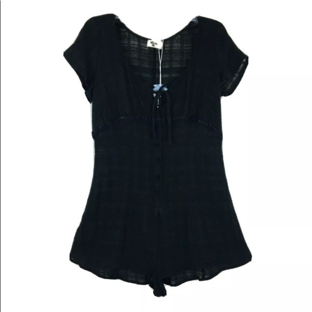 Show Me Your Mumu Gauze Romper Black Cotton Burnout V-Neck Button Whimsigoth NWT